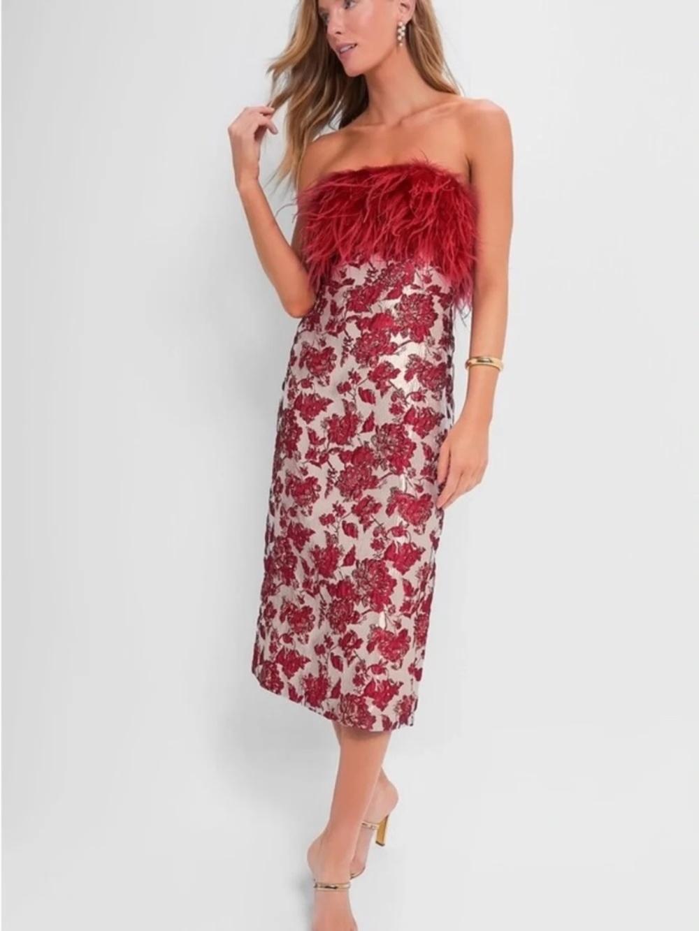 NWT Tuckernuck Red feather & brocade dress